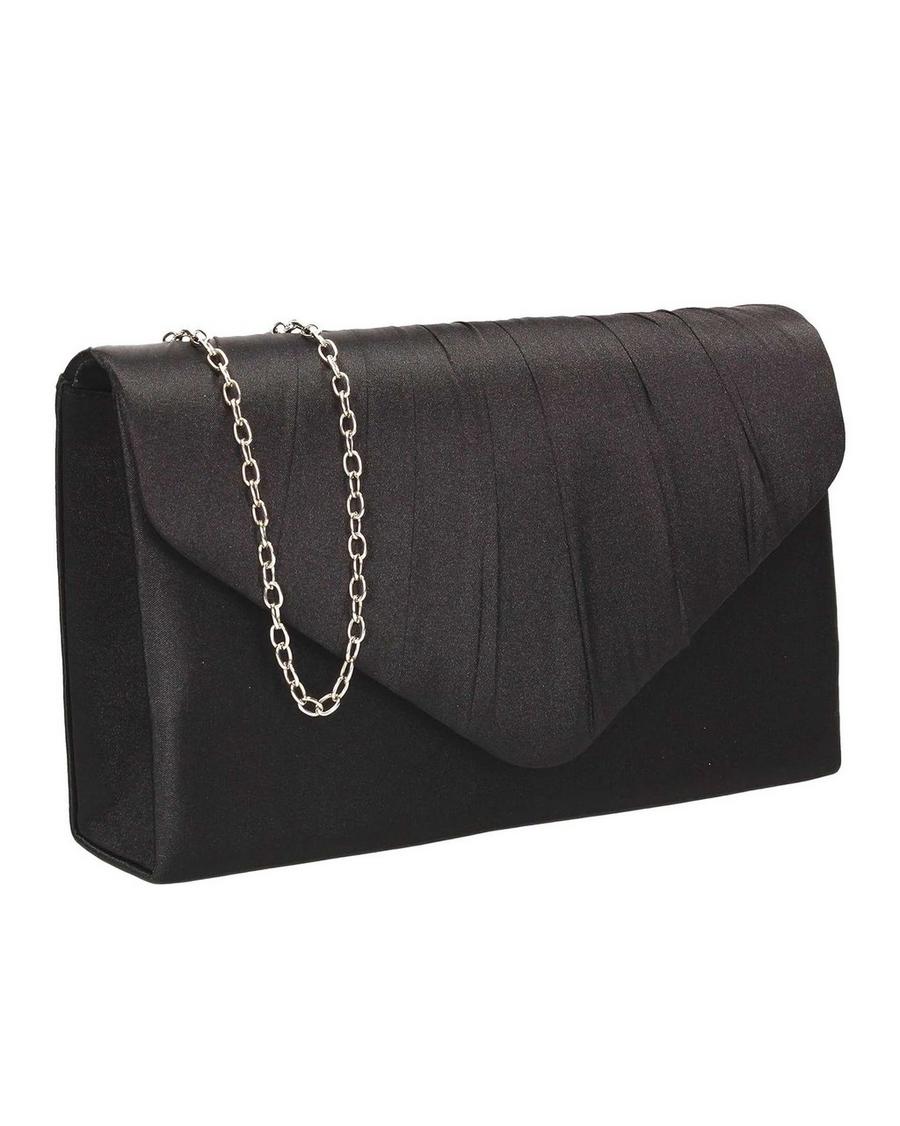 Black Envelope V Shape Satin  Pleated Clutch Bag