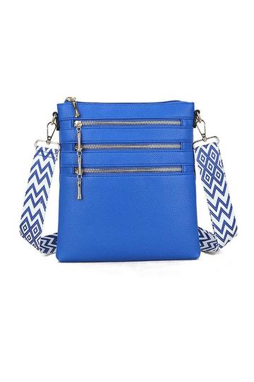 Triple Zip Slim Crossbody Bag With Canvas Strap Royal