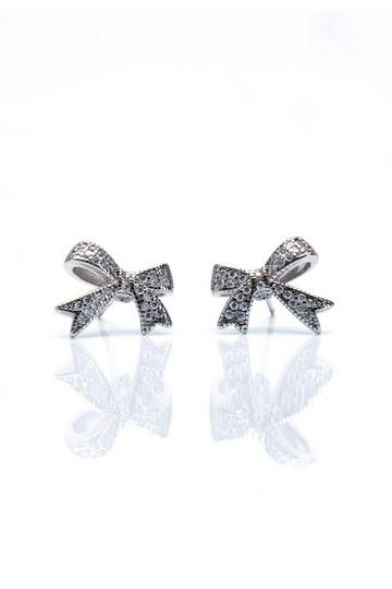 Crystal Bow Stud Earrings Silver