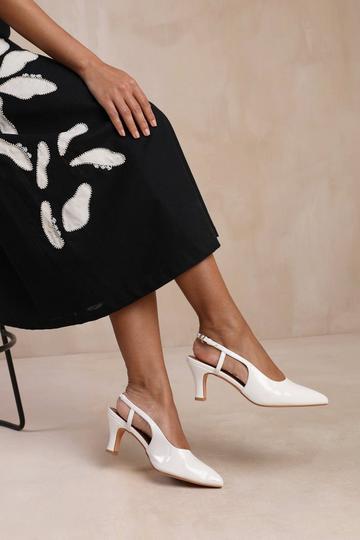 White 'Milos' Wide Fit Pointed Toe Slingback Low Heel