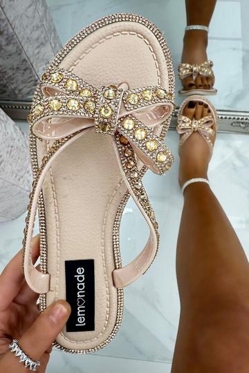 Gold Metallic Crystal Glamour Bow Flip Flops Limited Edition