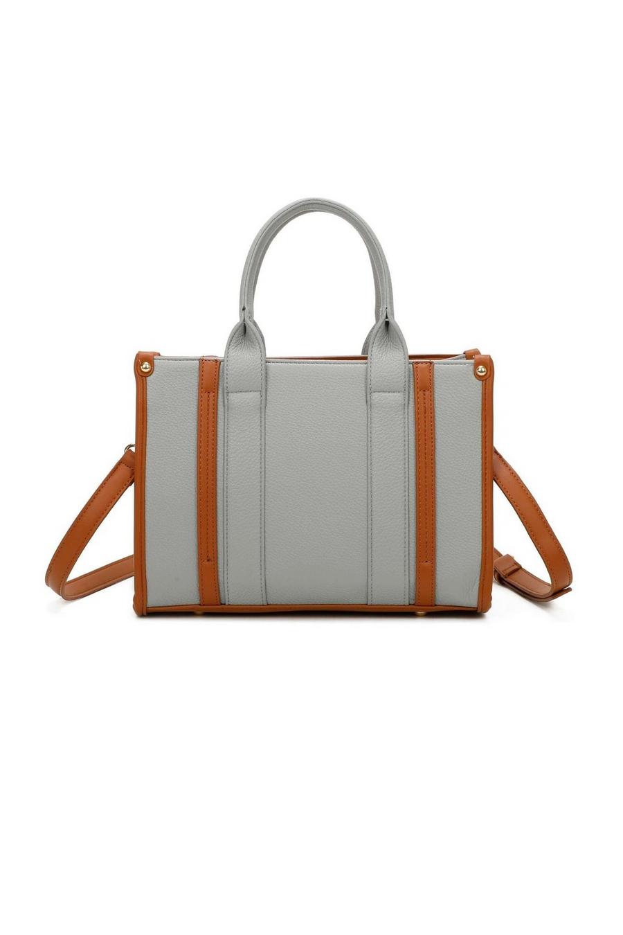 Grey Large PU Leather Double Handle Handbag Tote Shopper Shoulder Bag image number 1