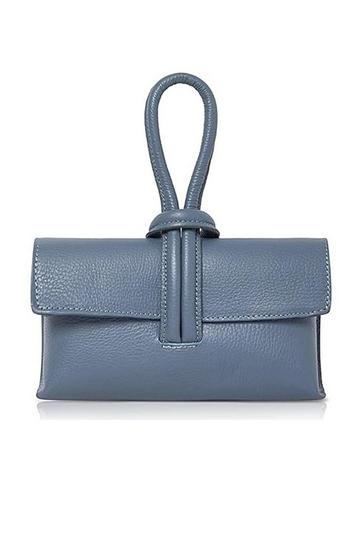 Blue Elegant Italian Leather Tie Closure Clutch Crossbody Bag with Long Strap