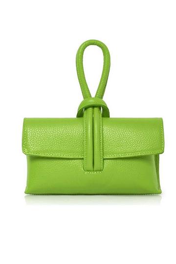 Green Elegant Italian Leather Tie Closure Clutch Crossbody Bag with Long Strap