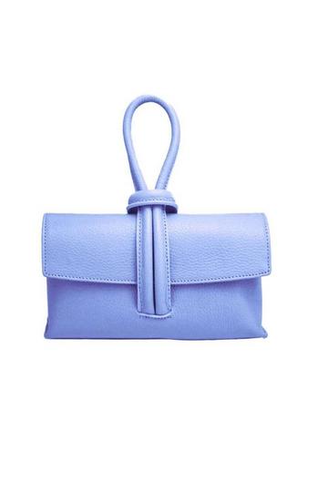 Elegant Italian Leather Tie Closure Clutch Crossbody Bag with Long Strap Lilac