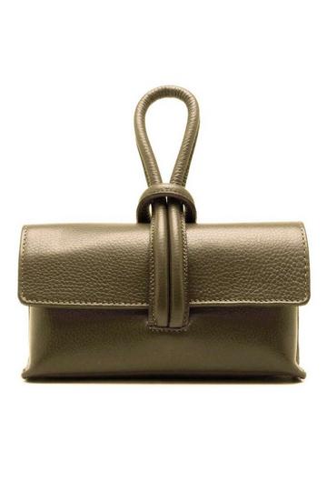 Elegant Italian Leather Tie Closure Clutch Crossbody Bag with Long Strap Taupe