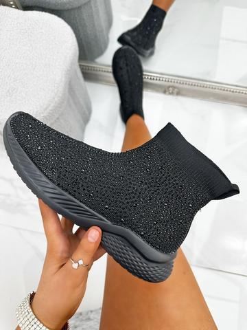 Crystal Knitted Stretch Sock Trainers Black