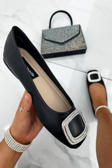 Black Crystal Cubic Dolly Shoes