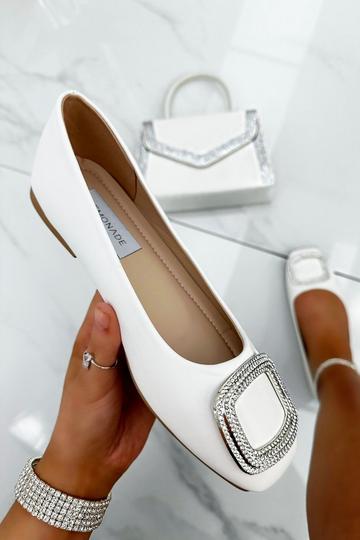 White Crystal Cubic Dolly Shoes