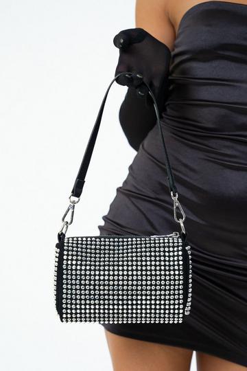 Crystal Rhinestone Mini Shoulder Bag Silver