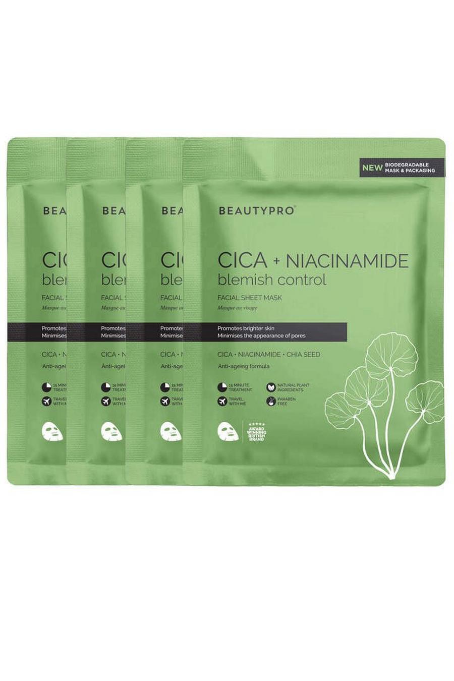 Bright green Cica + Niacinamide Blemish Control Sheet Mask - Pack Of 4