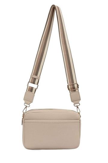 Beige Front Pocket Double Compartments Camera Crossbody Bag With Canvas Strap