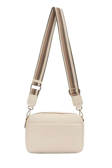 Cream White Front Pocket Double Compartments Camera Crossbody Bag With Canvas Strap