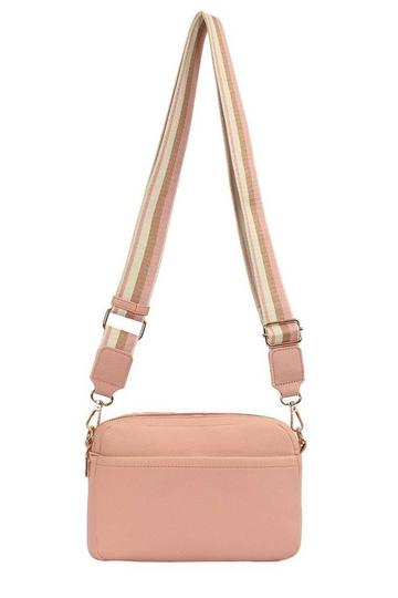 Pink Front Pocket Double Compartments Camera Crossbody Bag With Canvas Strap