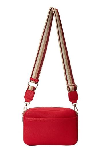 Red Front Pocket Double Compartments Camera Crossbody Bag With Canvas Strap