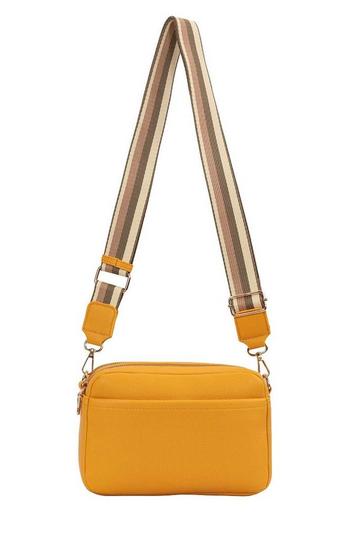 Yellow Front Pocket Double Compartments Camera Crossbody Bag With Canvas Strap