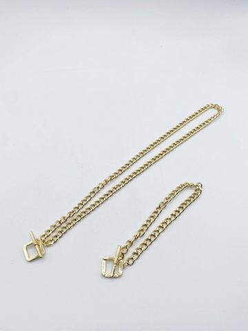 Gold T-Bar Chain Bracelet and Necklace Set Silver