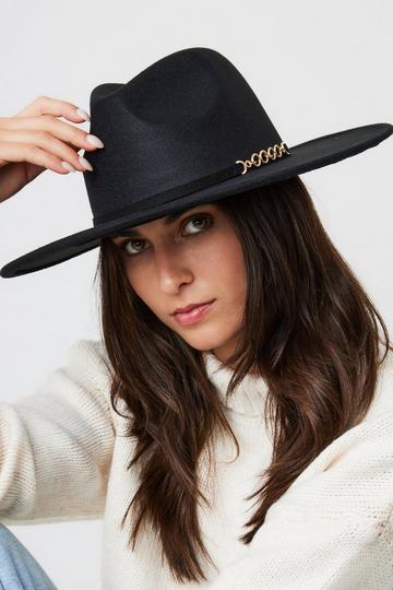 Oversized Fedora with Trim Black