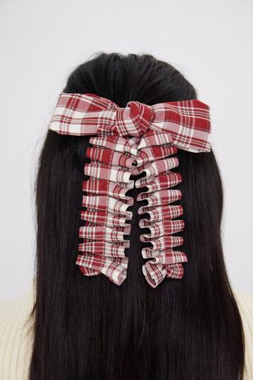 Ruched Check Bow Red