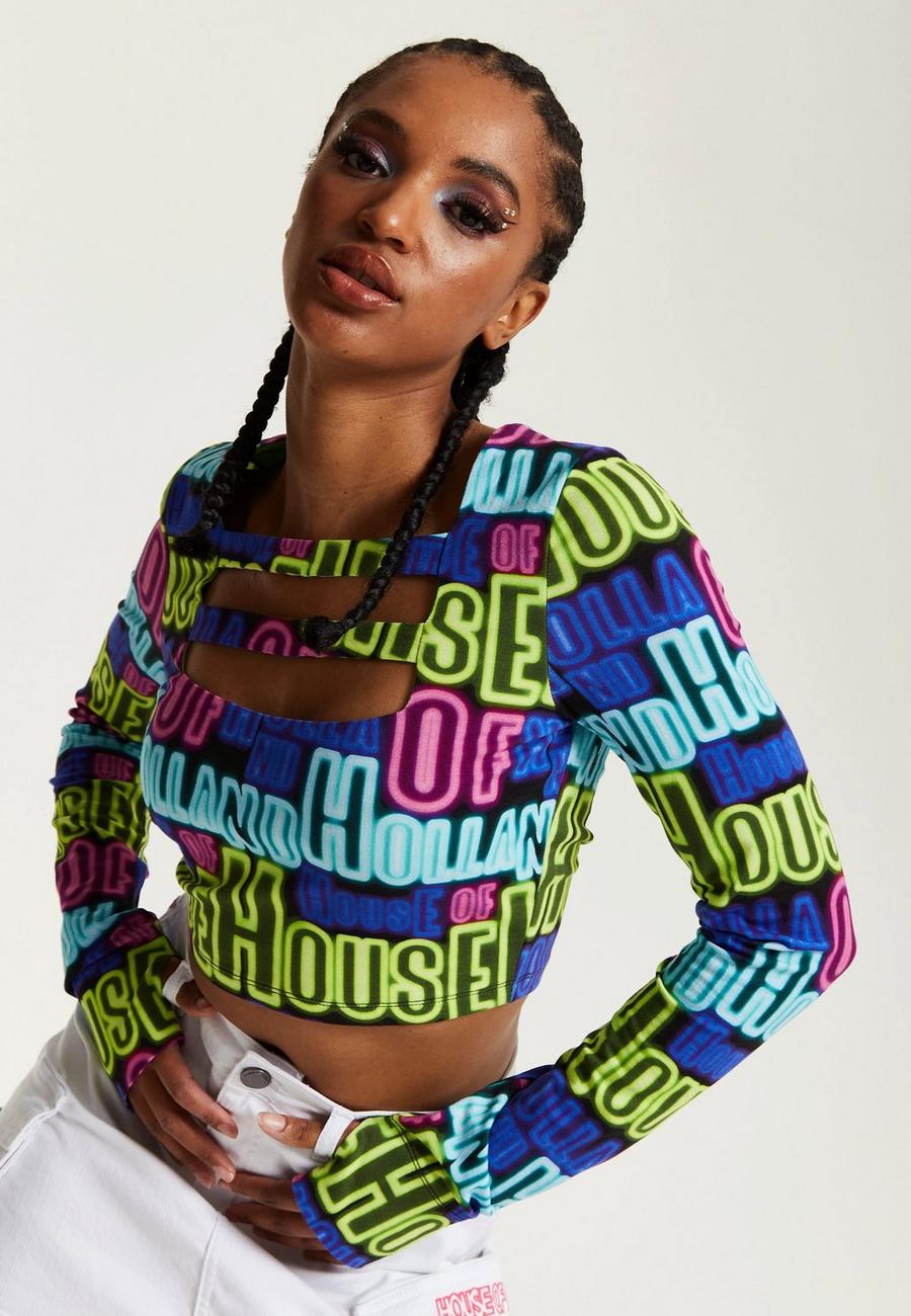 Multi Printed Multicolour Crop Top With Cut Out Details