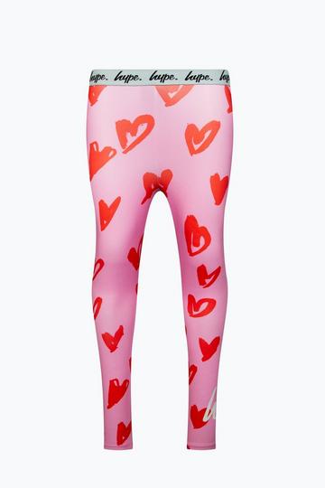 Multi Scribble Hearts Pink Leggings Multi