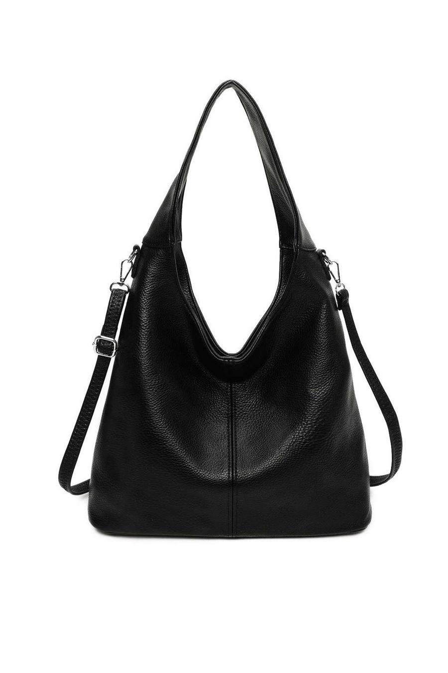 Black Large Rommy Slouch Tote Bag With Shoulder Strap