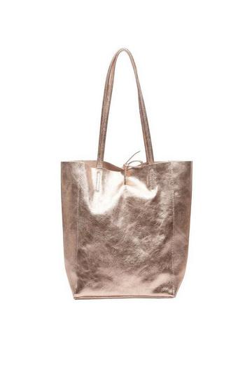 Rose Gold Metallic Leather Tote Shopper Bag | BBDNE Gold