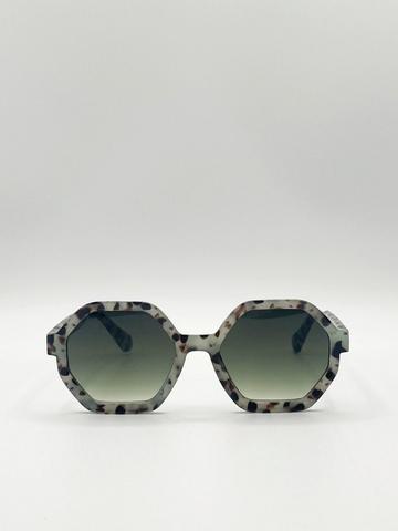 Pale grey tortoiseshell oversized hexagon Sunglasses Grey