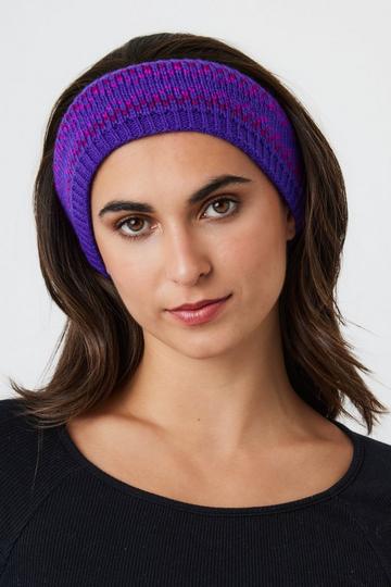 Fairisle Knitted Crochet Headband Purple