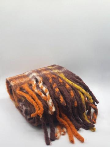 Orange and Brown Tartan Scarf with Tassels Multi