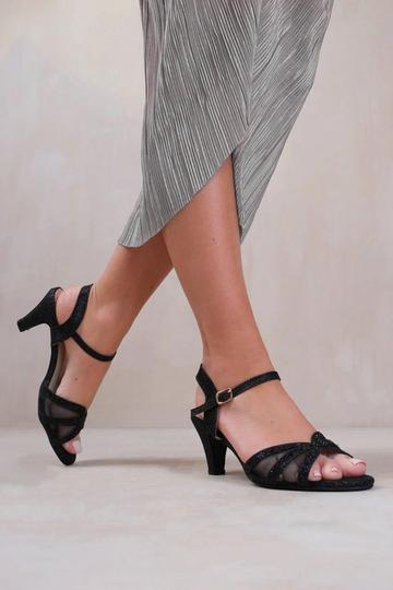 Black 'Jillian' Wide Fit Diamante Mesh Strappy Heel