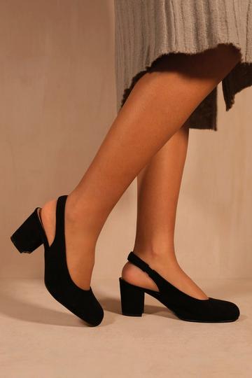 Black 'Edith' Extra Wide Fit Block Heel Slingback Shoes