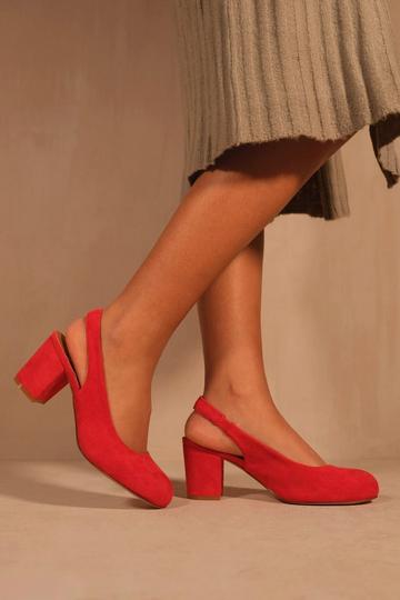 Red 'Edith' Extra Wide Fit Block Heel Slingback Shoes