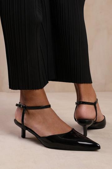 Black 'Greece' Low Kitten Heels Pointed Toe Ankle Strap