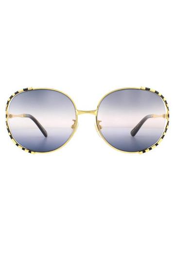 Round Gold and Black Double Grey Gradient Sunglasses Gold