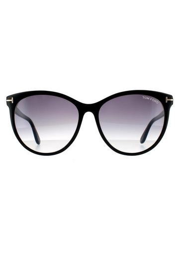 Black Round Shiny Black Smoke Grey Gradient Sunglasses