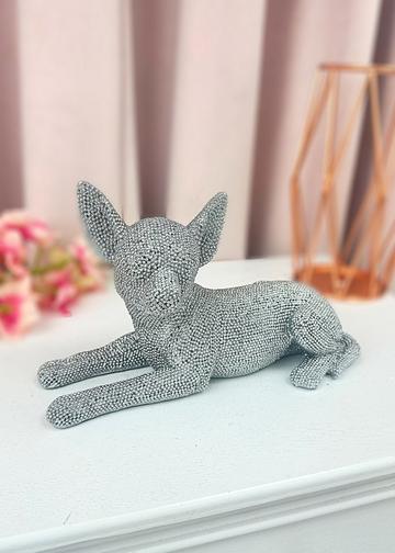 Sparkly Chihuahua Ornament Laying Silver