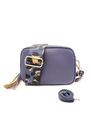 Blue Double Strap Tassel Charm Canvas Strap Camera Crossbody Bag