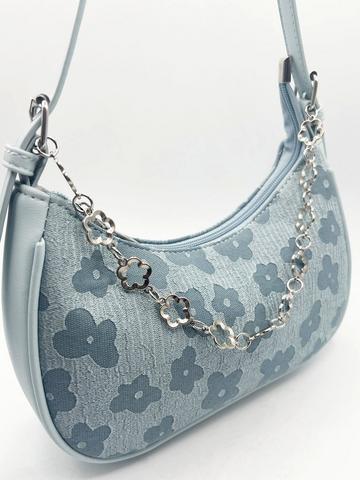 Floral Print Miniture Shoulder Bag With Chain Blue