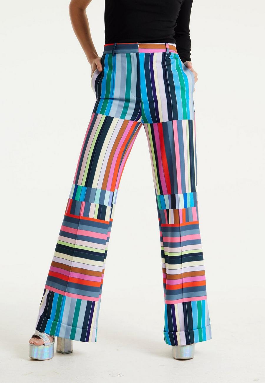 Multi Colour Bar Print Wide Leg Trousers image number 1