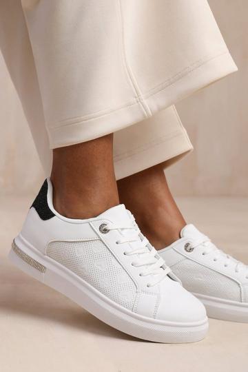 'Tokyo' Crystal Trim With Embossed Detailed Trainers White