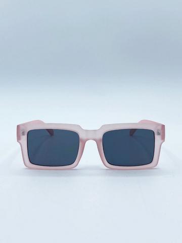 Pink Square Frame Sunglasses in Matte Pink with Black Lenses