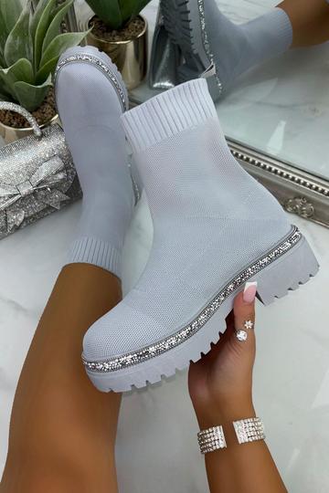 Grey Sparkly Stretch Chunky Sock Boots