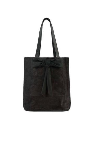 Black Black Bow Haircalf Leather Tote Bag | BYYEY