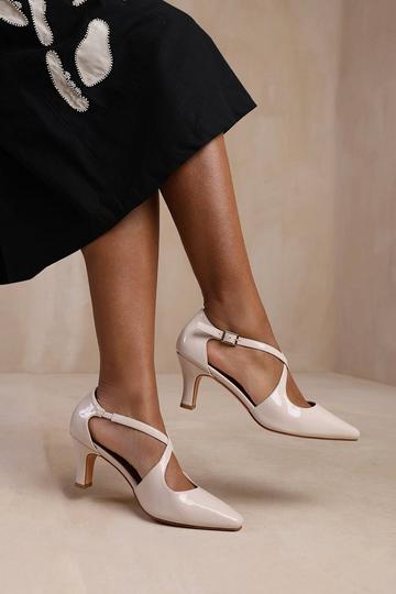 'Colorado' Wide Fit Cross Over Strap Mid Block Heel Cream