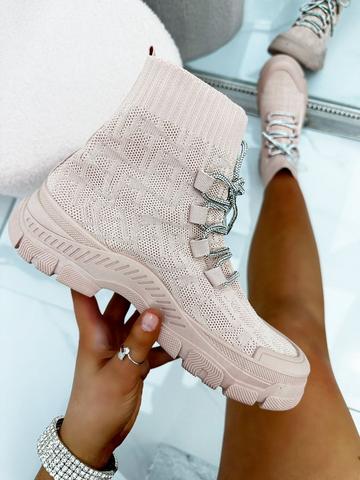 Pink Lace Sock Stretch Trainer Boots