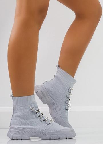 Grey Lace Sock Stretch Trainer Boots