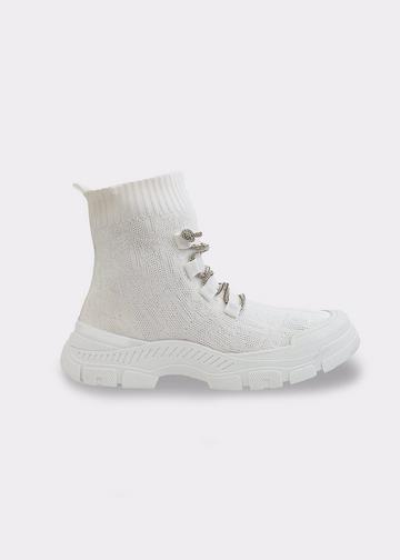 Lace Sock Stretch Trainer Boots White