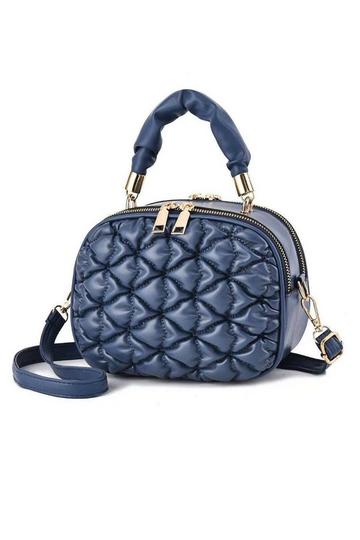 Small Top Handle Puffer Quilted Double Zipper Crossbody Bag Navy