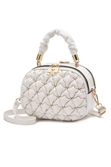 Small Top Handle Puffer Quilted Double Zipper Crossbody Bag White